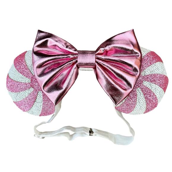 Disney Accessories - Festive Holiday Pink Candy Cane Sugar Plum Fairy Mouse Ears - Elastic Headband
